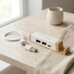 Ahşap Detaylı USB Hub Dağıtıcı ve Kurumsal Telefon Standı - Sensesevens