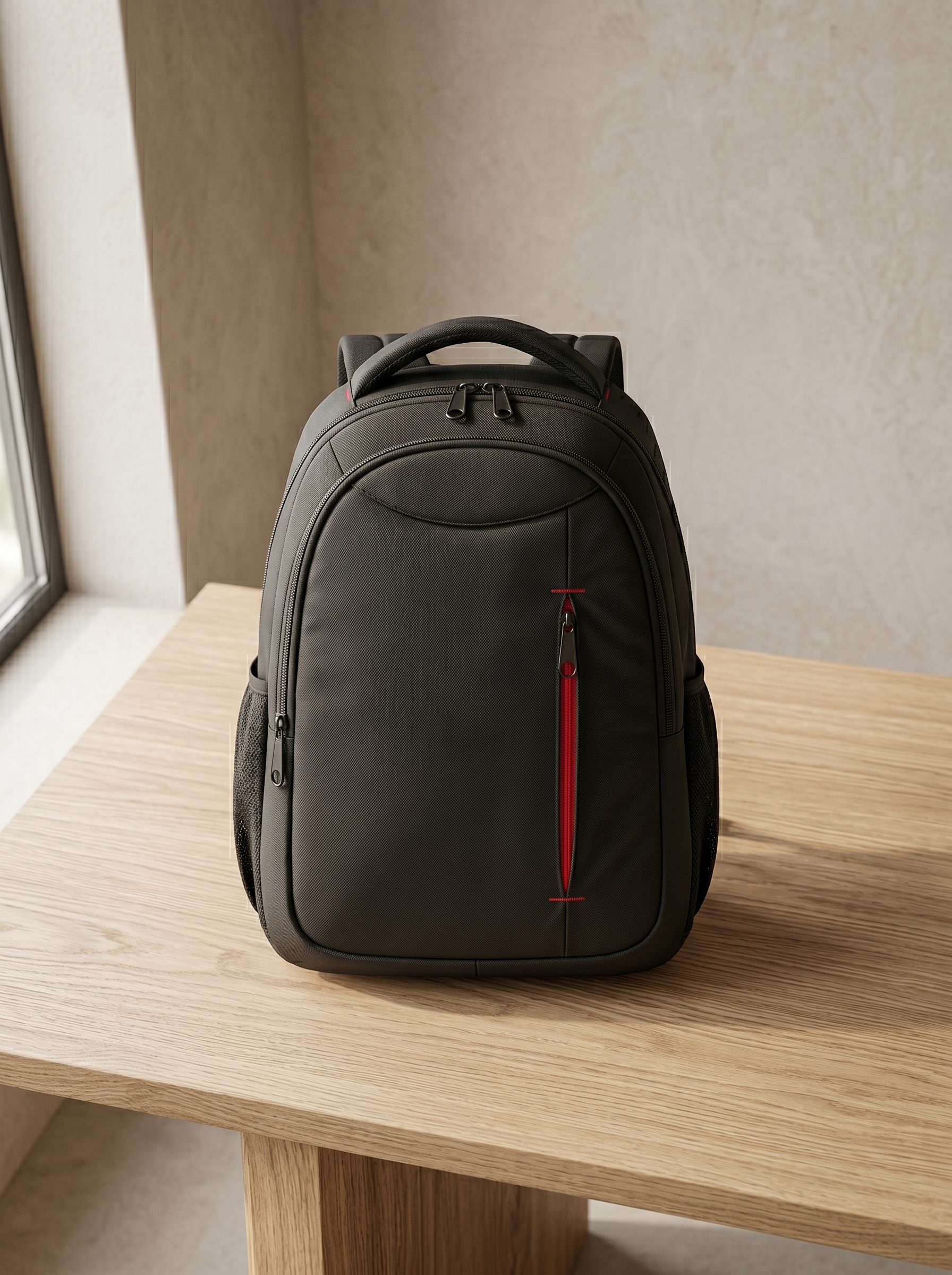 1500 Premium Siyah Kurumsal Sırt Çantası Kırmızı Detaylı Laptop Çantası - Sensesevens