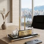 Premium Çift Gold Kalemli Lüks Tepsi Tabanlı Kristal İsimlik - Sensesevens