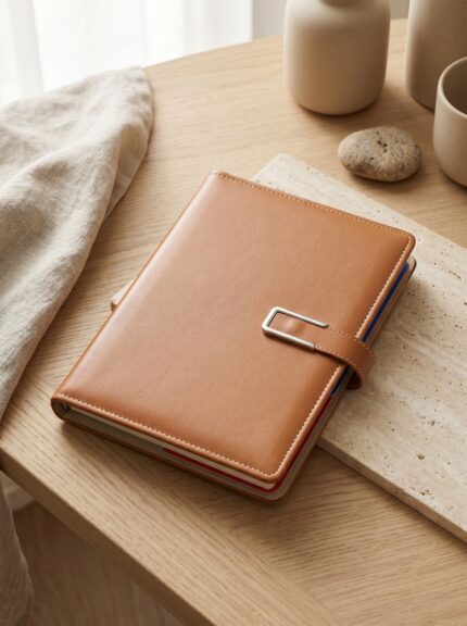 Minimal Çerçeve Tokalı Taba Kahverengi Deri Kurumsal Defter - Sensesevens