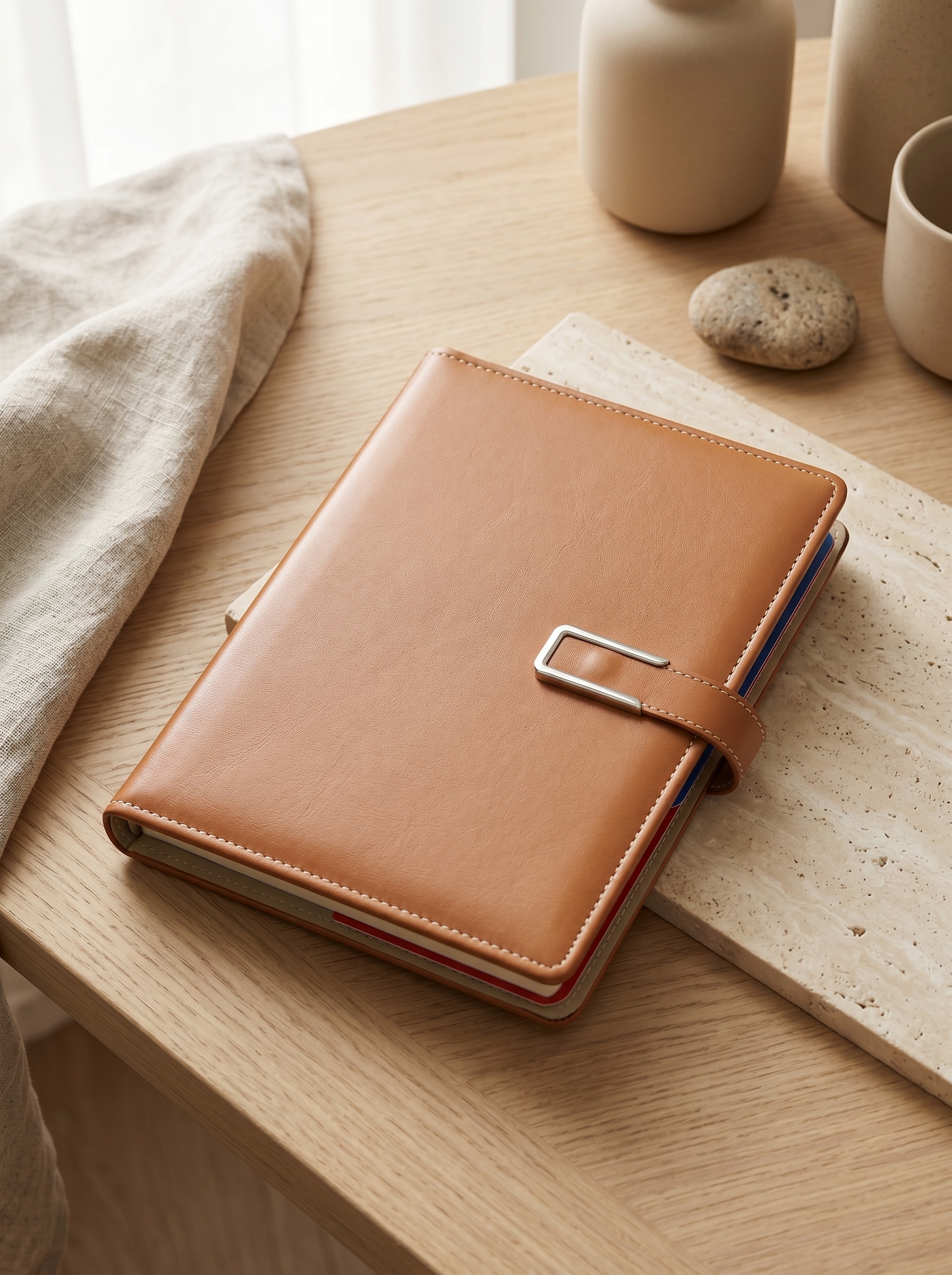 42551 Minimal Çerçeve Tokalı Taba Kahverengi Deri Kurumsal Defter - Sensesevens