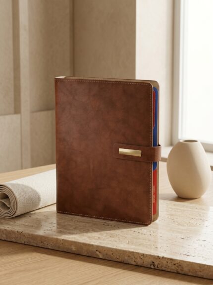 Metal Tokalı Mekanizmalı Kahverengi Taba Deri Organizer Ajanda Defter - Sensesevens