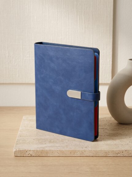 Metal Tokalı Mekanizmalı Lacivert Deri Organizer Ajanda Defter - Sensesevens