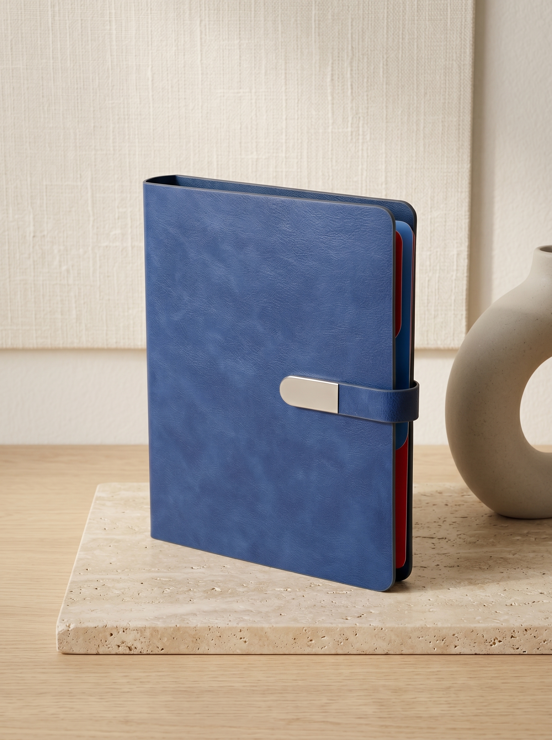 47556 Metal Tokalı Mekanizmalı Lacivert Deri Organizer Ajanda Defter - Sensesevens