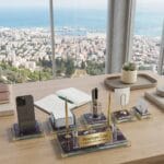Premium Bordo Mermer Kristal Masa İsimliği ve Lüks Ofis Seti - Sensesevens