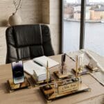 Premium Gold Detaylı Kristal Masaüstü Ofis Seti ve Lüks İsimlik - Sensesevens