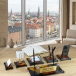 Premium Gold Detaylı Kristal Yönetici Masaüstü Seti ve Lüks İsimlik - Sensesevens