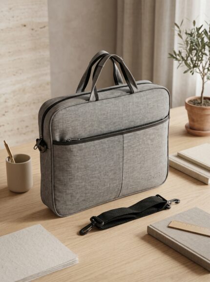 Premium Gri Kurumsal Evrak Çantası ve Lüks Logolu Laptop Çantası - Sensesevens