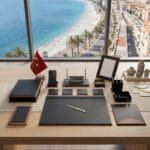 Premium Bayraklı Evrak Raflı Deri Sümen Takımı ve Lüks Masa Seti - Sensesevens