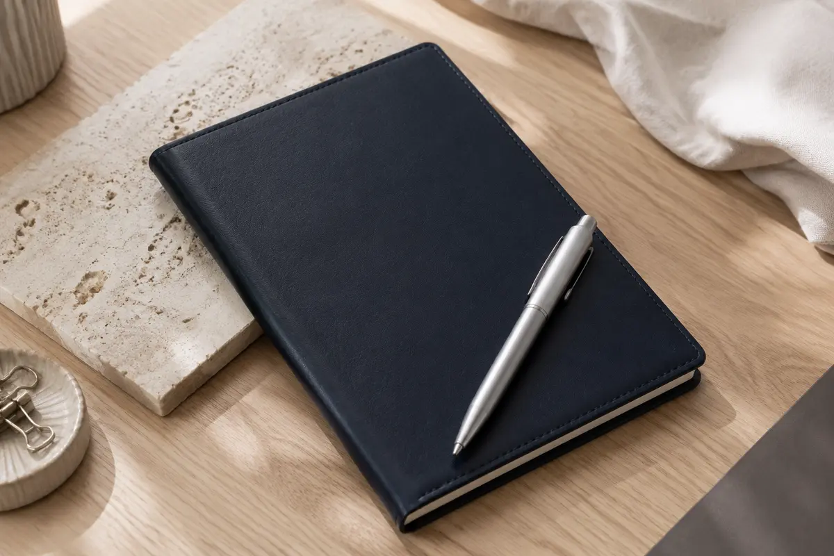 Promosyon defter seçimi için defter ve metal kalem hediye seti