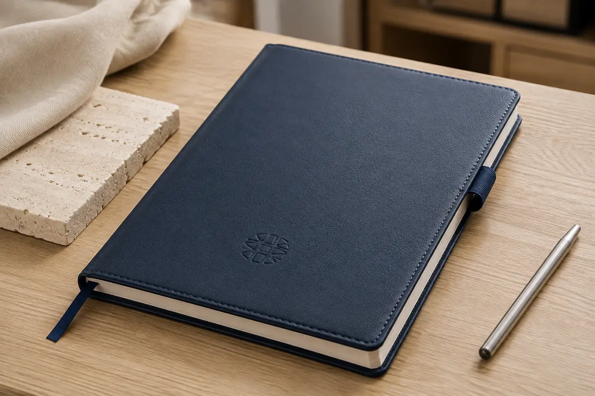 Termo deri defter kapağında kabartma logo uygulaması